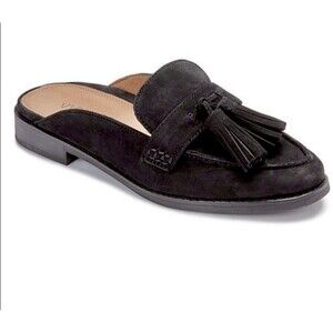VIONIC Reagan Nubuck Tassel Mules Black Leather Loafers Flat Shoes